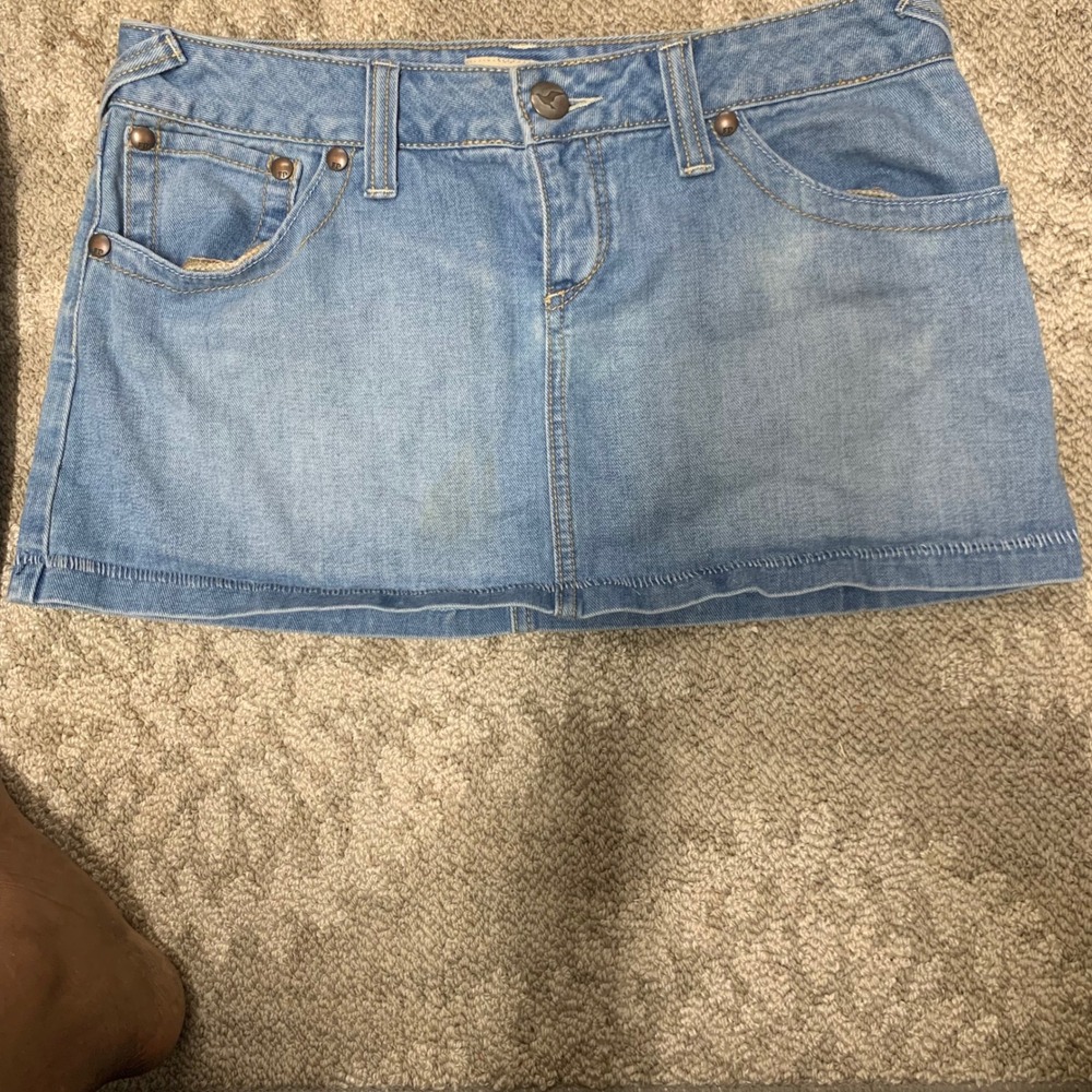 Free People Denim Mini Skirt Women 6 Blue Light Wash Floral Trim Button Fly Boho